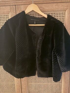 Velvet Chevron Short Formal Faux Fur Coat - Black